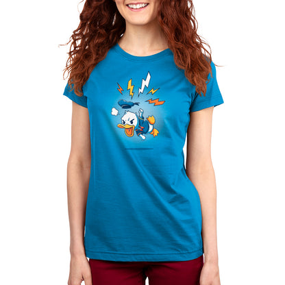 A women's officially licensed Disney blue t-shirt featuring the cartoon character Rage Donald Duck.