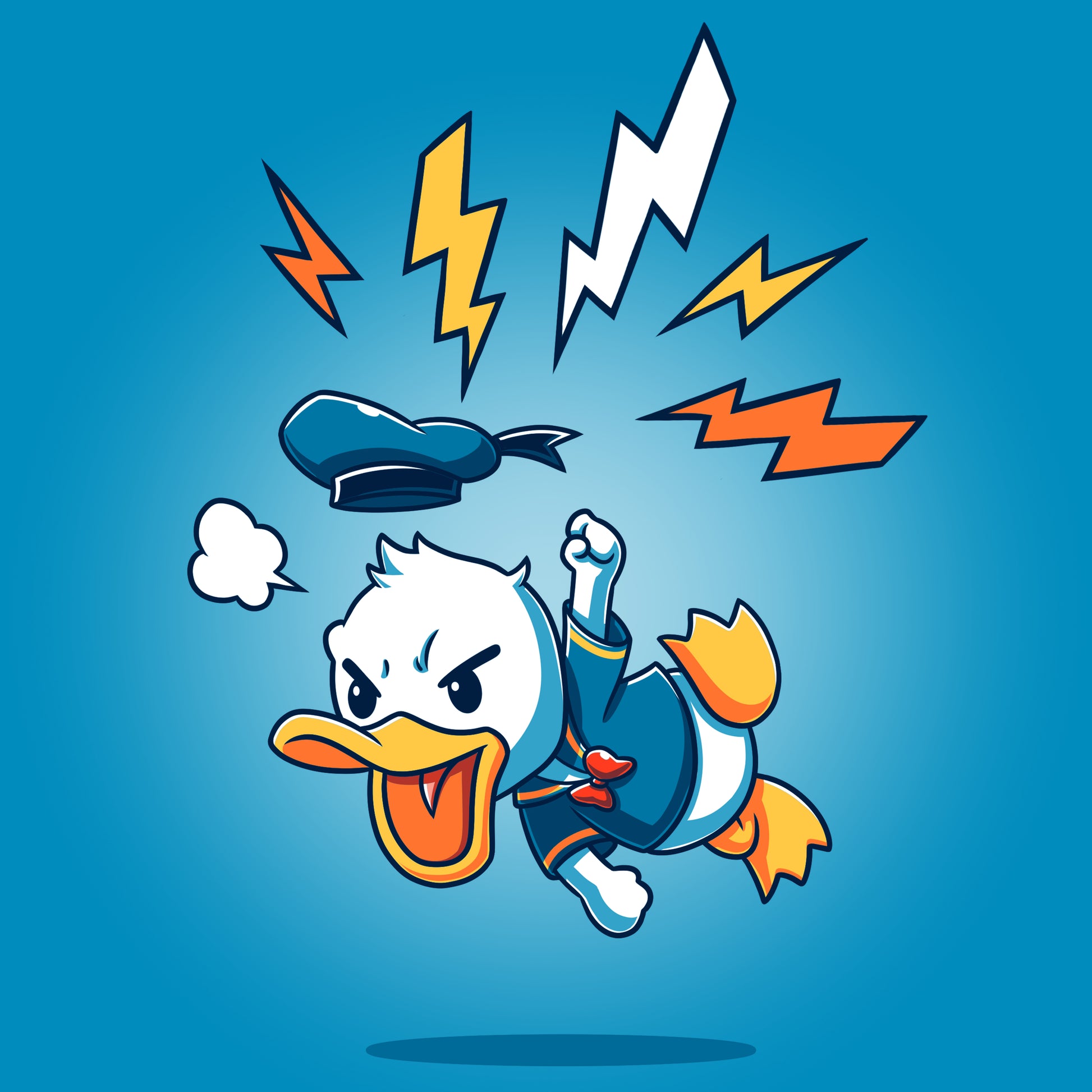 Rage Donald Duck T-shirt with a cartoon Donald Duck flying among lightning bolts by Disney.