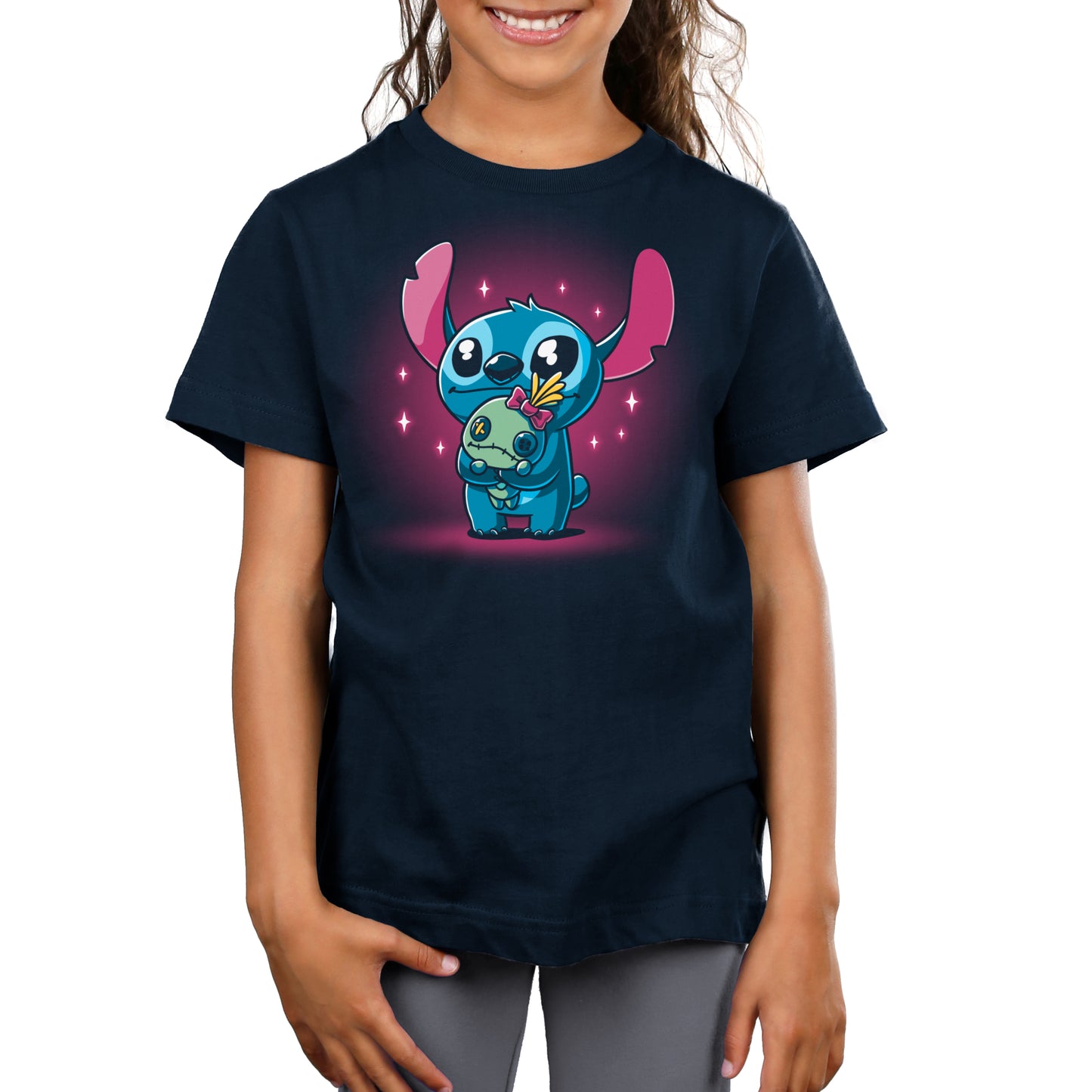 Officially licensed Disney kids T-shirt featuring Stitch and Scrump.