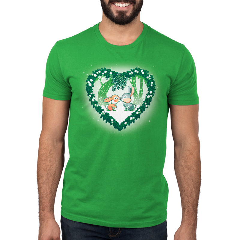 A green men's Disney Twitterpated t-shirt with an image of a heart.