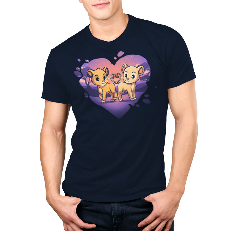 Two Simba and Nala lion cubs in a heart-shaped T-shirt from Disney's Lion King collection.