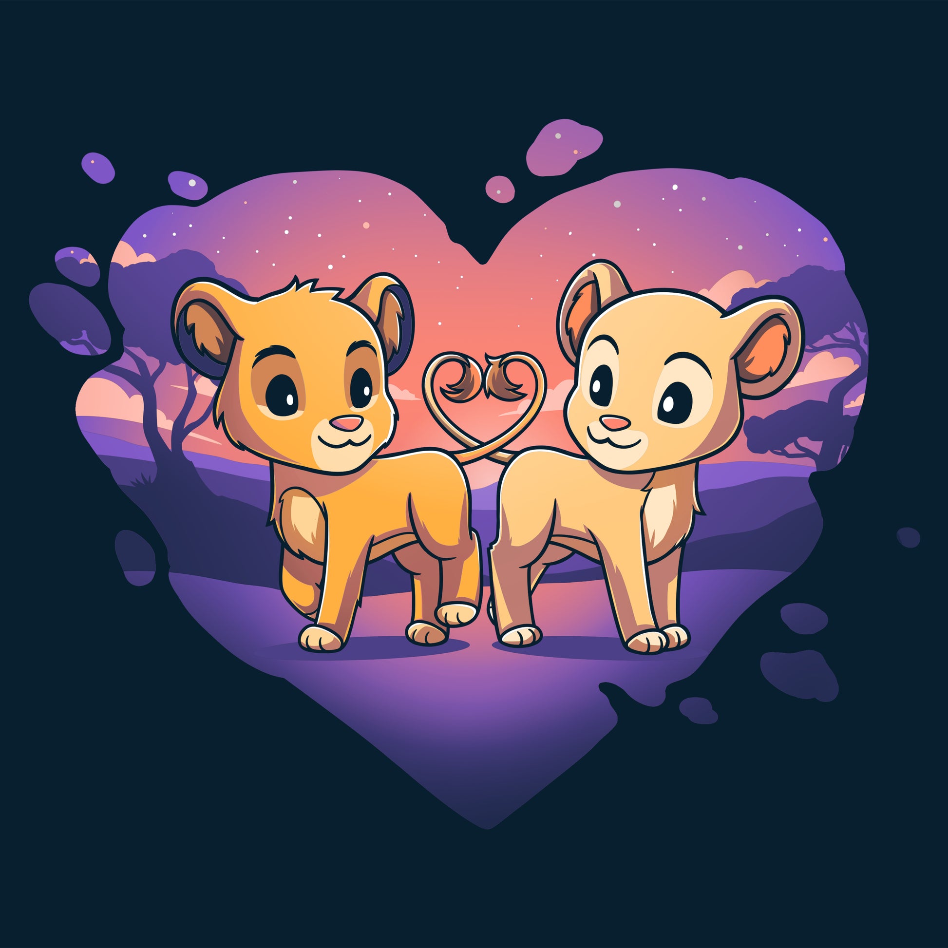 Two officially licensed Disney Lion King Simba and Nala lion cubs standing in front of a heart.