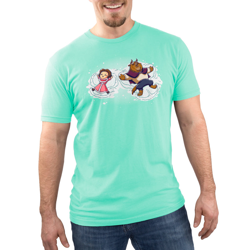 A man wearing a Disney Snow Angels t-shirt.