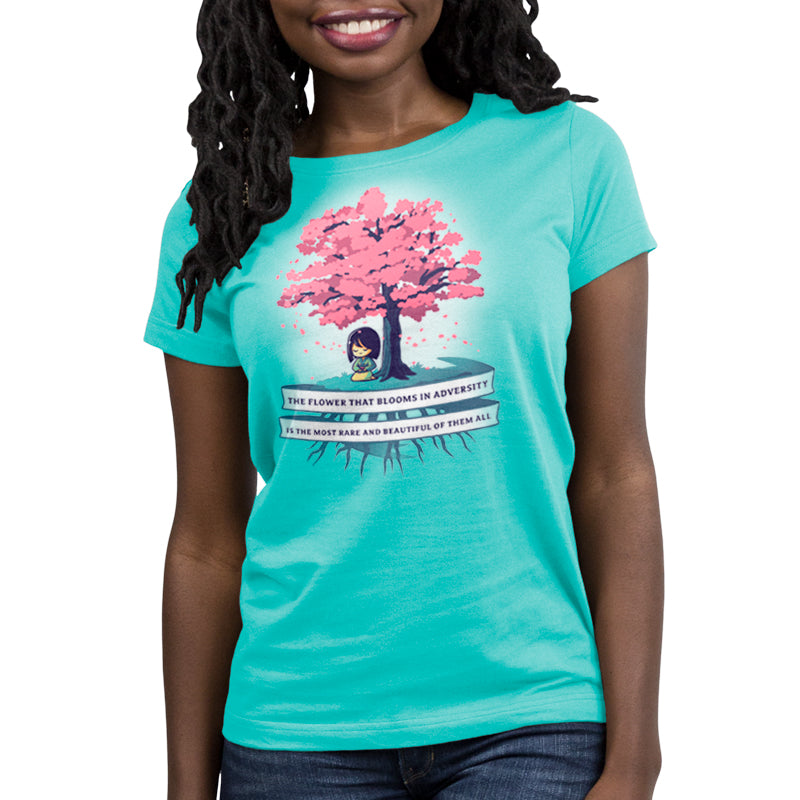 A officially licensed Disney Caribbean Blue Mulan t-shirt - The Flower That Blooms in Adversity.