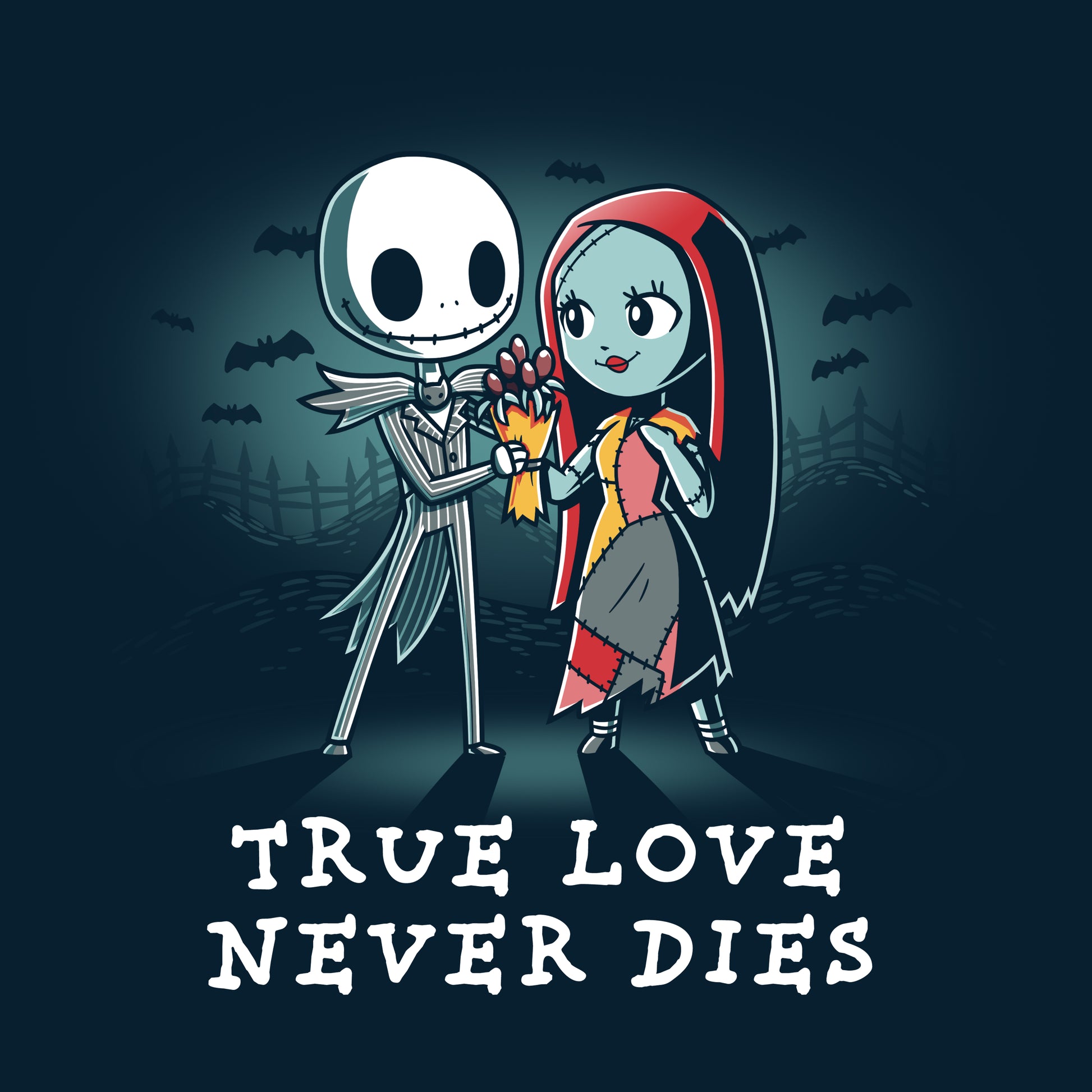 True love between Jack and Sally from The Nightmare Before Christmas never dies, thanks to the True Love Never Dies brand by Disney.