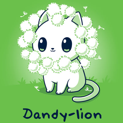 Premium Cotton T-shirt_TeeTurtle Dandy-lion apple t-shirt featuring a white cat with a dandelion fluff mane and a pun underneath it.