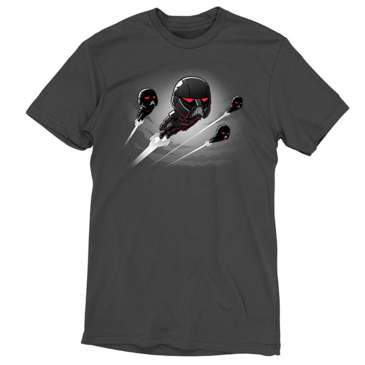 A Star Wars themed black t-shirt featuring Dark Troopers, a flying robot from the Star Wars brand.