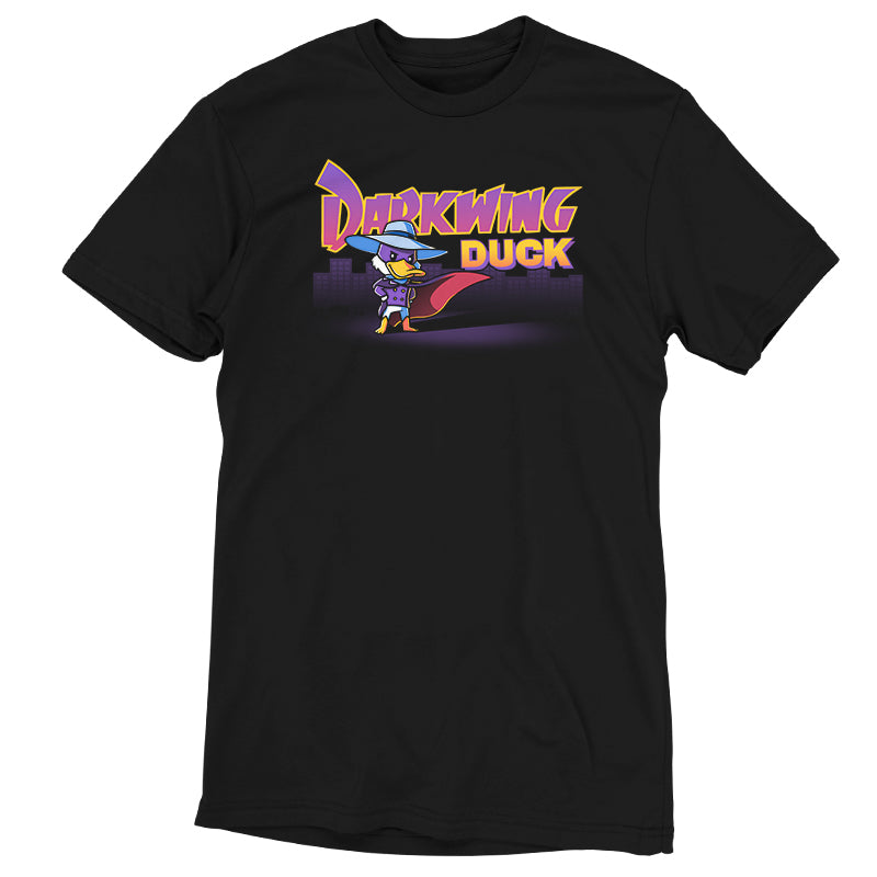 A Disney Officially Licensed Darkwing Duck t-shirt featuring a Super Soft Ringspun Cotton fabric with an image of Darkwing Duck.