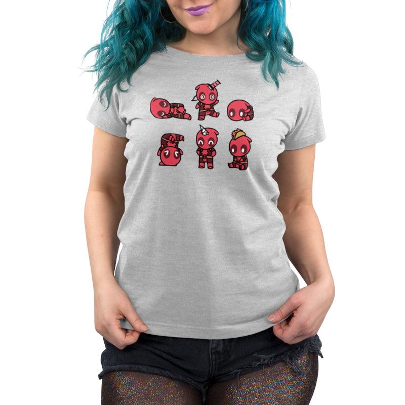 An officially licensed women's t-shirt featuring a group of Derpy Deadpools, reminiscent of Marvel - Deadpool/X-Men.