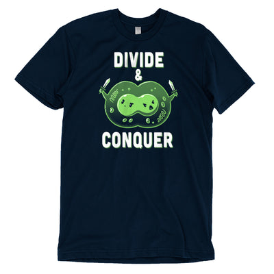 Premium Cotton T-shirt_TeeTurtle navy blue Divide & Conquer t-shirt featuring a dividing cell armed with swords.