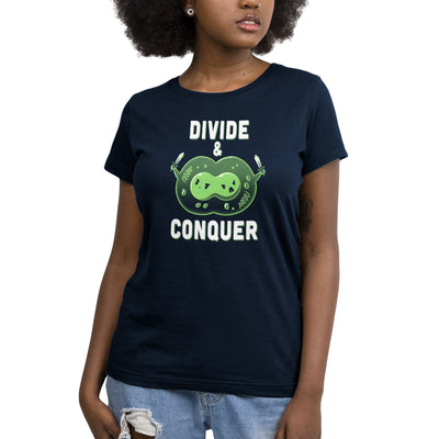 Premium Cotton T-shirt_TeeTurtle navy blue Divide & Conquer t-shirt featuring a dividing cell armed with swords.
