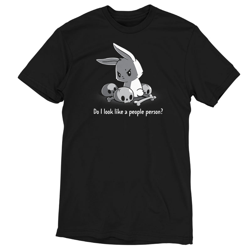 A black t-shirt with an image of a bunny rabbit from the TeeTurtle original collection called "Do I Look Like a People Person?".