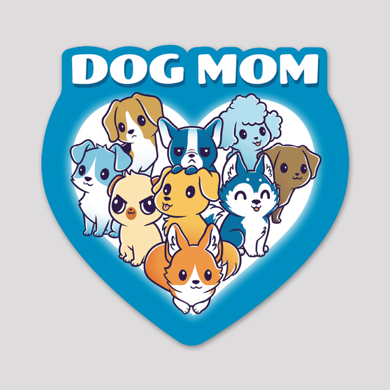 A water-resistant TeeTurtle Dog Mom sticker featuring a heart-shaped group of dogs.