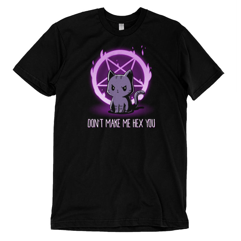 A black T-shirt by TeeTurtle with a Don't Make Me Hex You slogan.