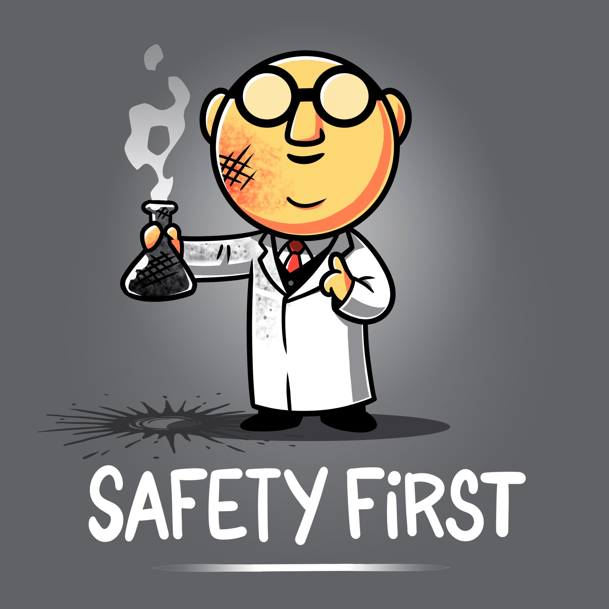 An officially licensed Disney cartoon character, Dr. Bunsen Honeydew: Safety First, holding a flask with the words "safety first" printed on it.