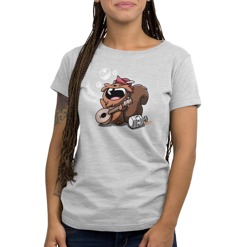 A limited stock remaining TeeTurtle Drunken Bard women's t-shirt featuring an image of a cartoon bear.