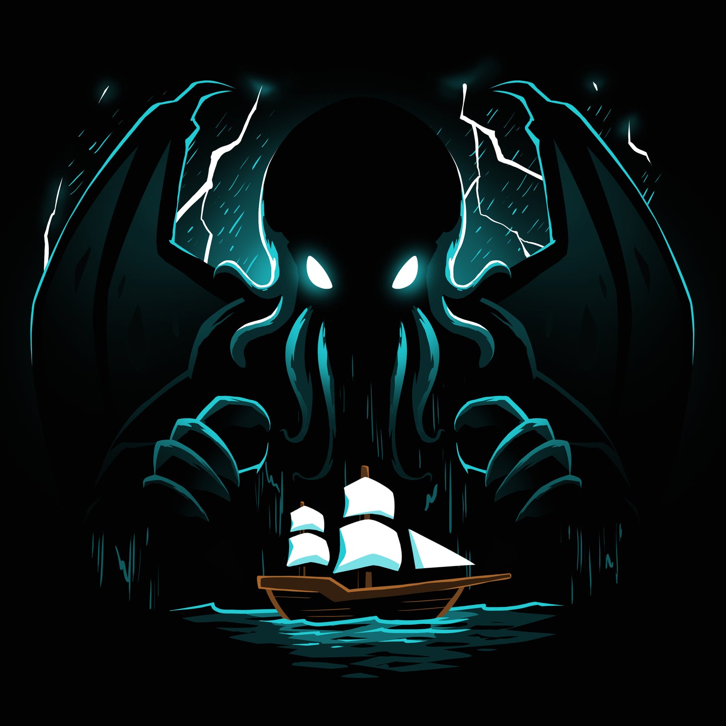 An Epic Cthulhu adventure in a magical place featuring a ship with an octopus brought to you by TeeTurtle.