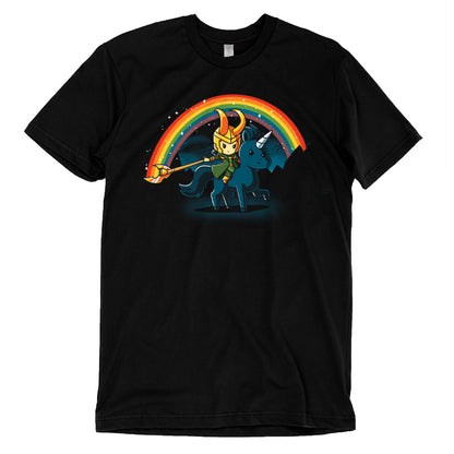 A officially licensed Marvel Epic Loki Men's T-shirt featuring a rainbow and dragon design.