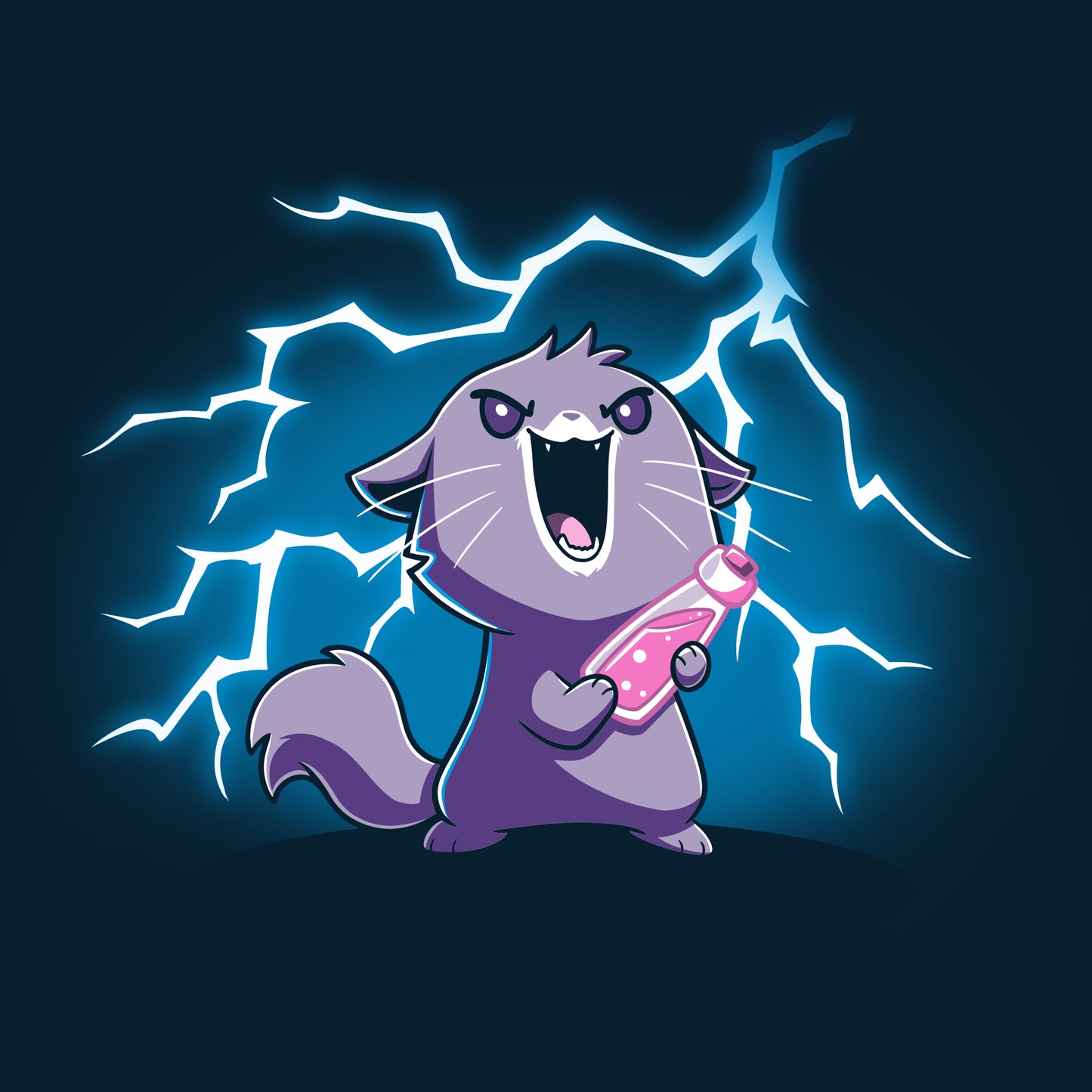An officially licensed Disney character, Evil Yzma, as a purple cat with a lightning bolt in its mouth.