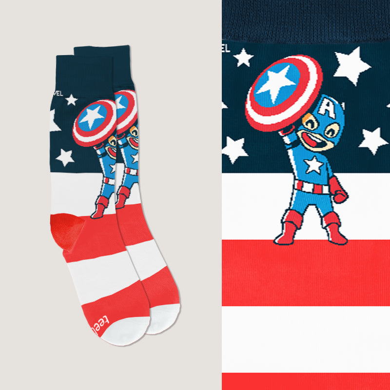 Officially Licensed Captain America men's socks in white.