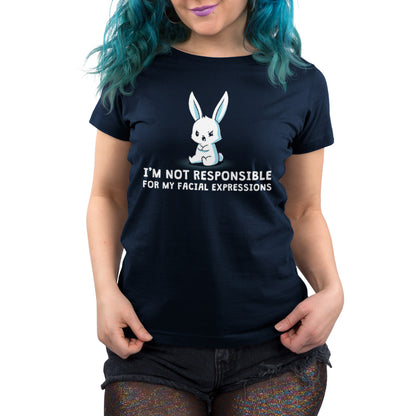 TeeTurtle's "I'm Not Responsible For My Facial Expressions" women's t-shirt in navy blue.