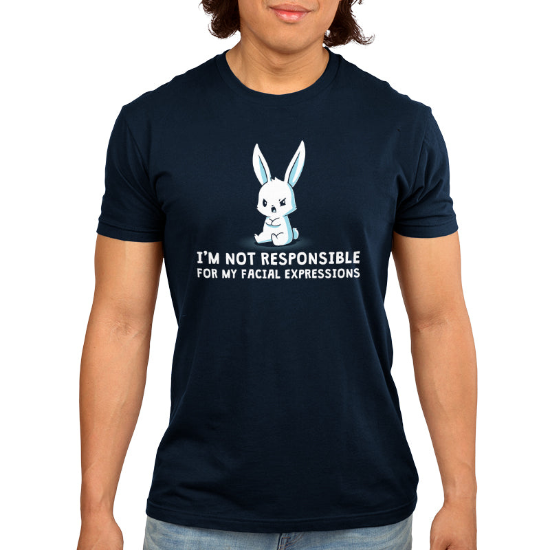 Navy blue men's t-shirt from TeeTurtle with the product name "I'm Not Responsible For My Facial Expressions" wants.