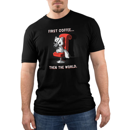 TeeTurtle's "First Coffee... Then the World" tee, perfect for coffee lovers.