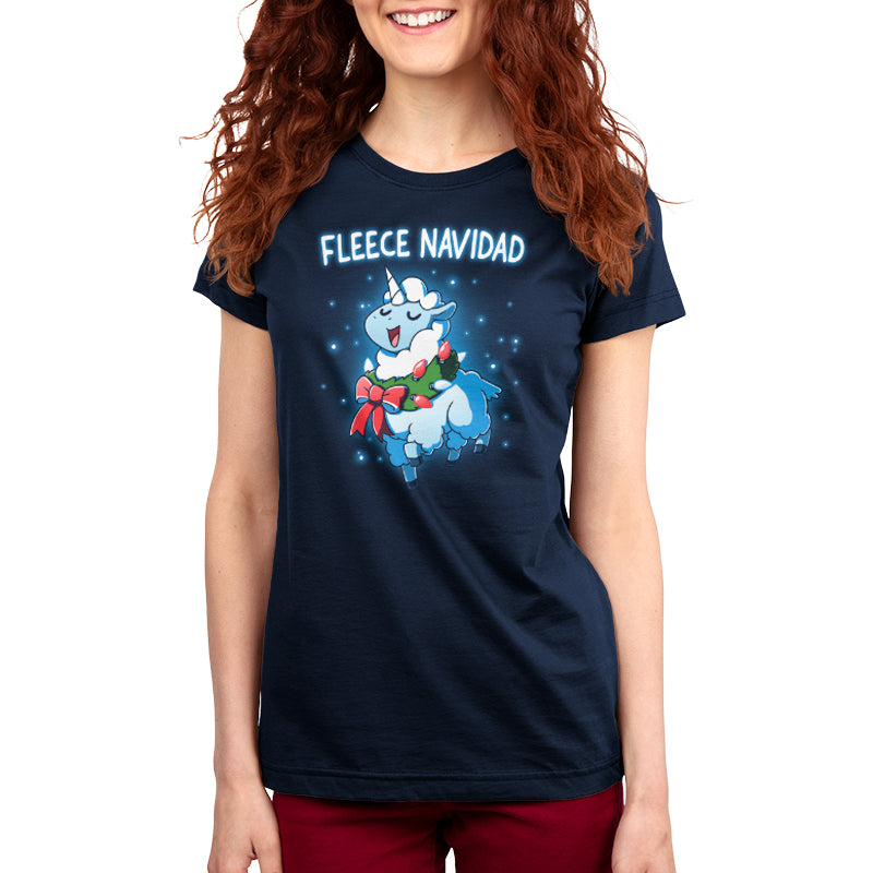 A women's long necks t-shirt that says Fleece Navidad. (Brand: TeeTurtle)
