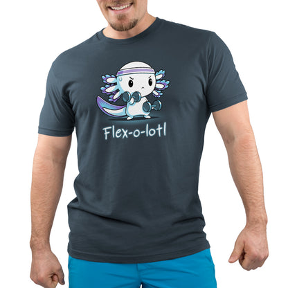 A muscular man wearing a t-shirt that says TeeTurtle Flex-o-lotl.