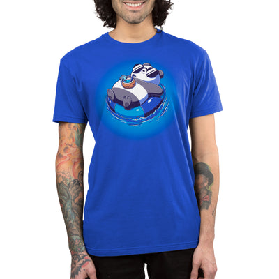 Premium Cotton T-shirt_Teeturtle royal clue Float Panda apparel featuring a chill Panda in sunglasses relaxing on it's back in an innertube with a tropical drink sitting on their stomach.