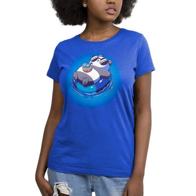 Premium Cotton T-shirt_Teeturtle royal clue Float Panda apparel featuring a chill Panda in sunglasses relaxing on it's back in an innertube with a tropical drink sitting on their stomach.