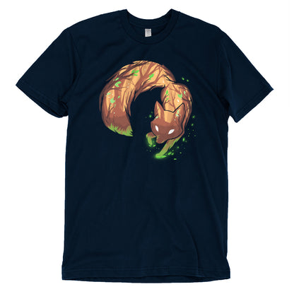 A Men's T-shirt featuring a TeeTurtle Forest Fox with green eyes on a Navy Blue TeeTurtle original.