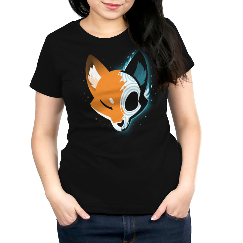 Premium Cotton T-shirt_Teeturtle Skull Fox Black t-shirt featuring a spooky stylized fox head facing forward, with one half in a stylized x-ray view showing a Day of the Dead/Dios de los Muertos skull.