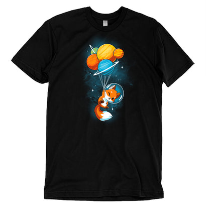 A black Foxy Astronaut t-shirt with a TeeTurtle logo and balloons.