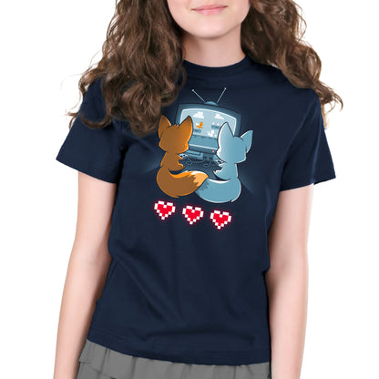 A girl wearing a Fur the Love of Gaming t-shirt by TeeTurtle.