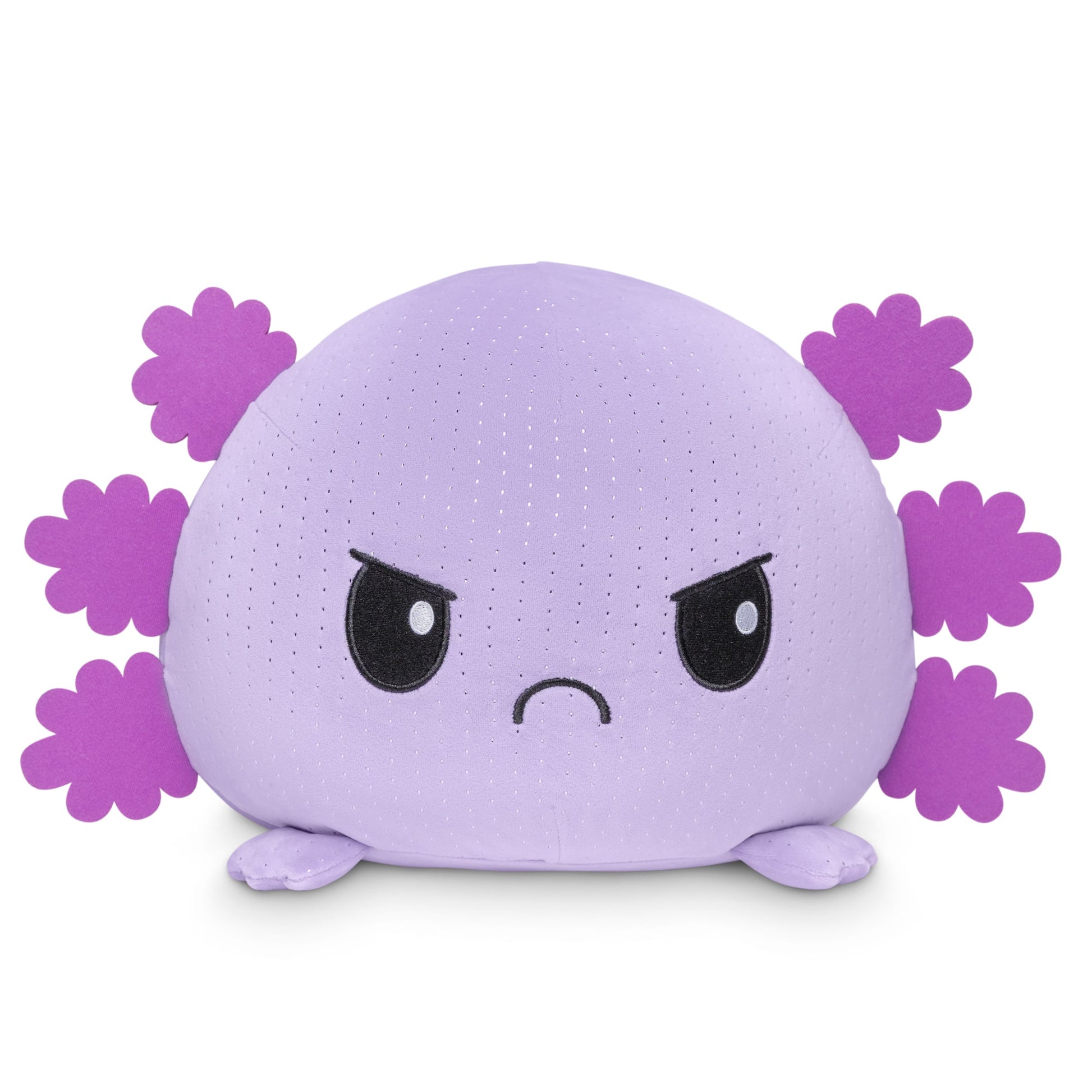 A TeeTurtle Giant Moody Axolotl Plushie adorned with purple flowers, perfect for cuddling or decorating.