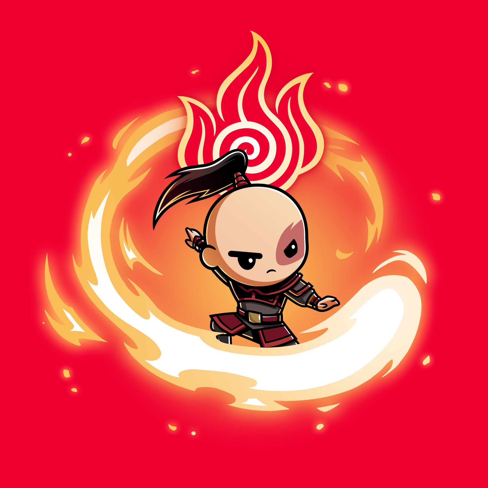 Classic Cotton T-shirt_TeeTurtle red Fire Nation Classic Cotton T-shirt featuring Zuko from Avatar: The Last Airbender surrounded by a swirl of fire with a determined expressin on his face and the fire nation symbol behind and above him.