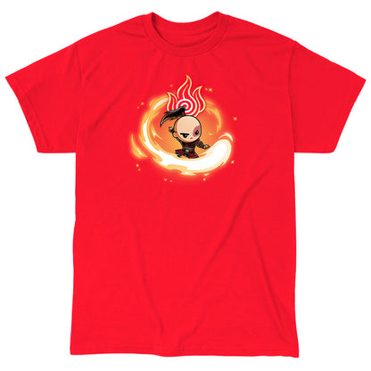 Classic Cotton T-shirt_TeeTurtle red Fire Nation Classic Cotton T-shirt featuring Zuko from Avatar: The Last Airbender surrounded by a swirl of fire with a determined expressin on his face and the fire nation symbol behind and above him.