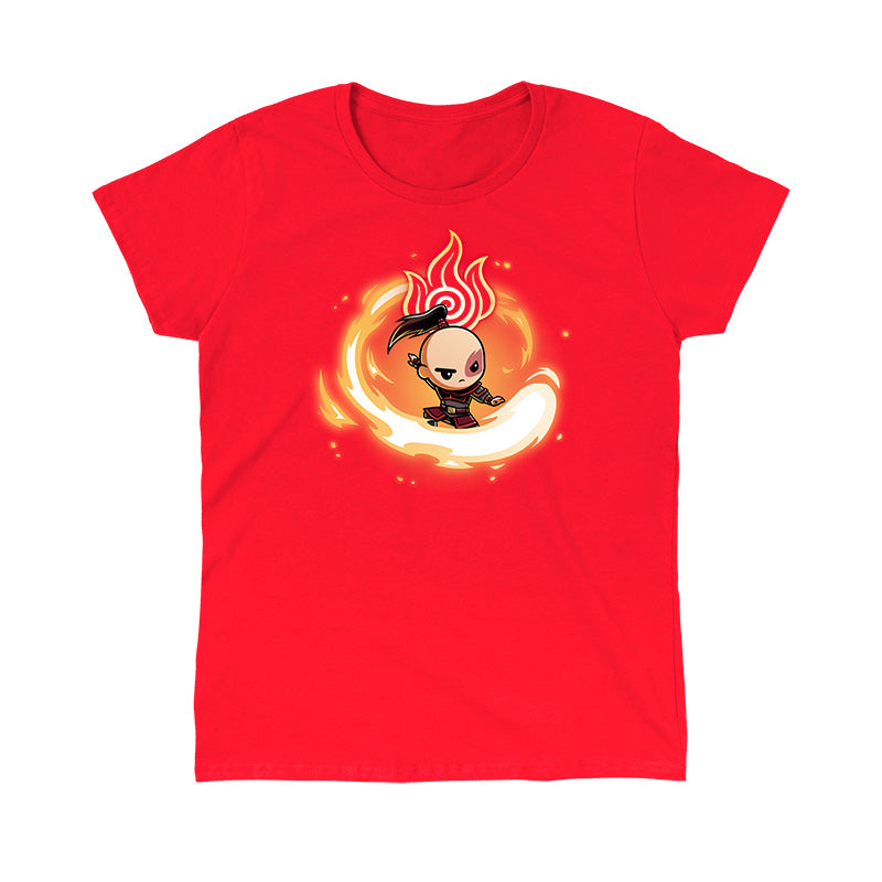 Classic Cotton T-shirt_TeeTurtle red Fire Nation Classic Cotton T-shirt featuring Zuko from Avatar: The Last Airbender surrounded by a swirl of fire with a determined expressin on his face and the fire nation symbol behind and above him.