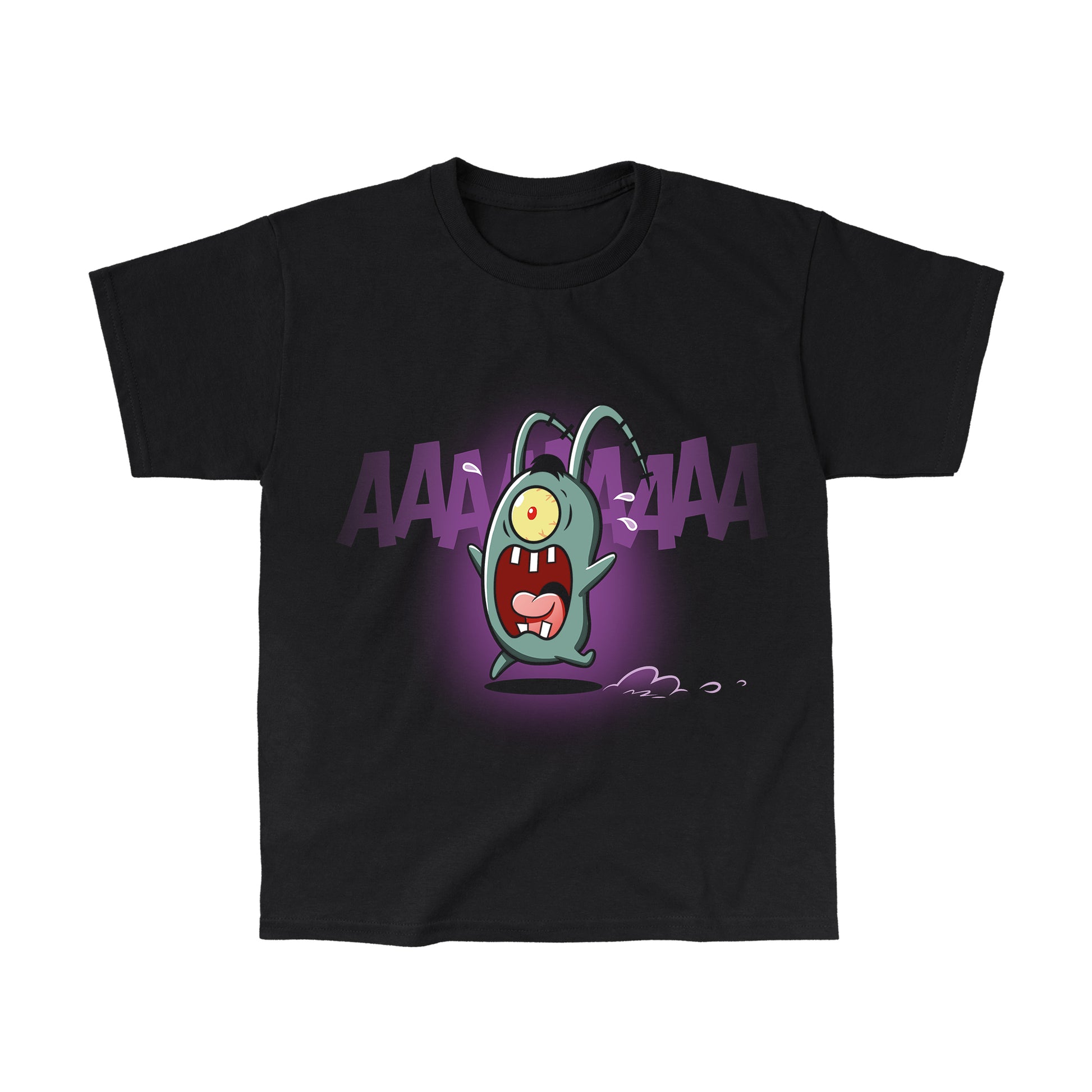 Classic Cotton T-shirt_TeeTurtle black Screaming Plankton apparel featuring Plankton screaming and running away.