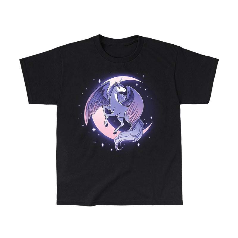 Classic Cotton T-shirt_TeeTurtle Celestial Winged Unicorn black t-shirt featuring a celestial winged unicorn with a crescent moon in the background.