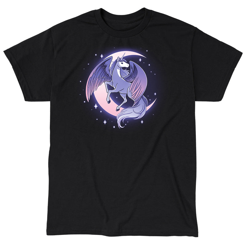 Classic Cotton T-shirt_TeeTurtle Celestial Winged Unicorn black t-shirt featuring a celestial winged unicorn with a crescent moon in the background.