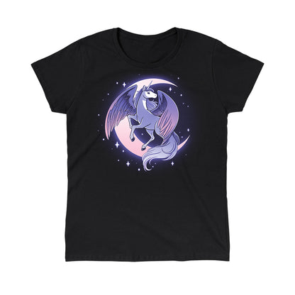 Classic Cotton T-shirt_TeeTurtle Celestial Winged Unicorn black t-shirt featuring a celestial winged unicorn with a crescent moon in the background.