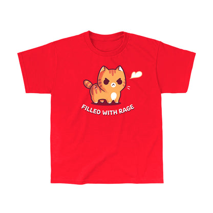 Kids' Classic T-Shirt_TeeTurtle red Filled With Rage Kids' Classic T-Shirt featuring an angry orange tabby cat puffed up with its tail raised and a small white puff beside it, with the text "Filled With Rage."