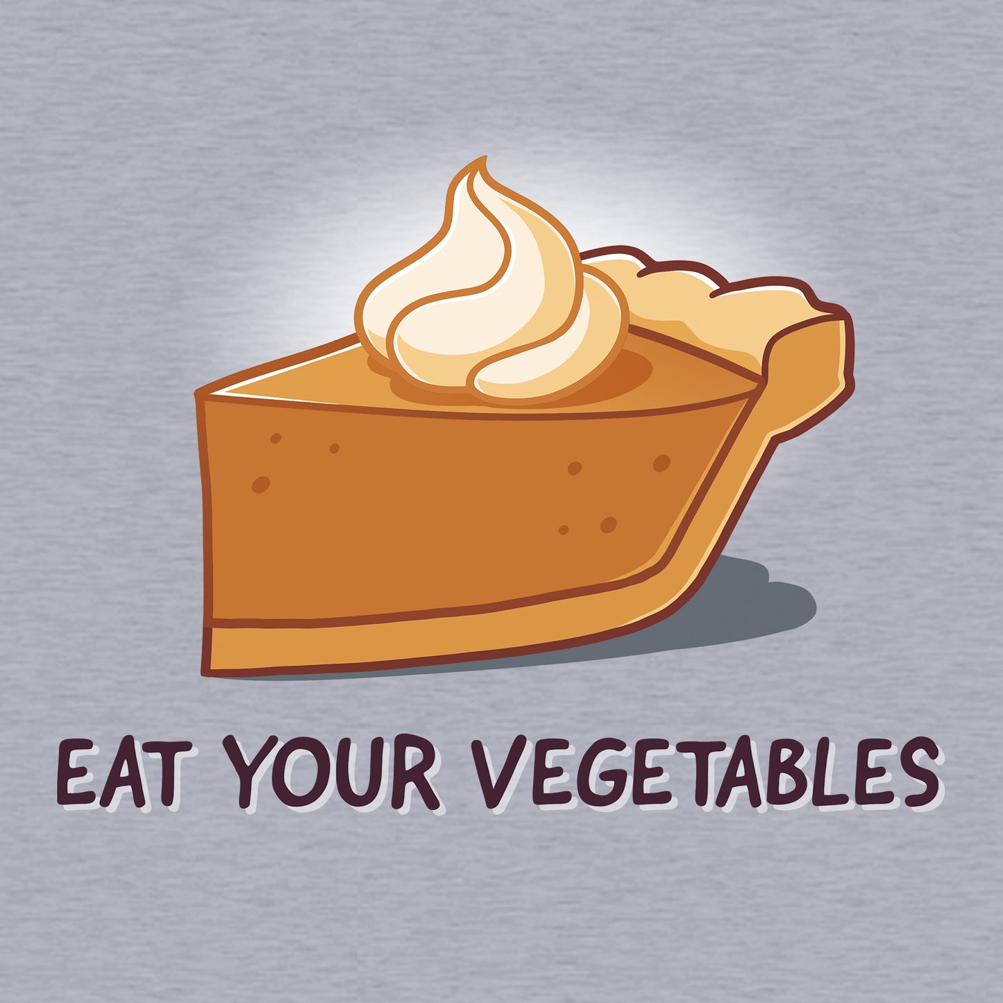 Long Sleeve T-shirt_TeeTurtle heather gray Eat Your Vegetables apparel featuring a slice of pumpkin pie with whipped cream on top, and the caption, “Eat Your Vegetables“.