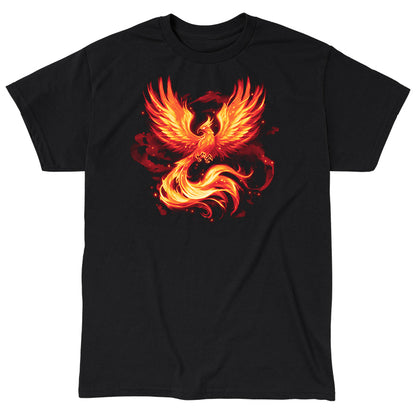 Classic Cotton T-shirt_TeeTurtle Fiery Phoenix black t-shirt featuring a phoenix with outstretched wings, glowing with fiery orange and yellow flames.