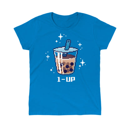 Classic Cotton T-shirt_TeeTurtle - 1-Up Boba Sapphire Blue t-shirt featuring pixel art of boba with a straw.