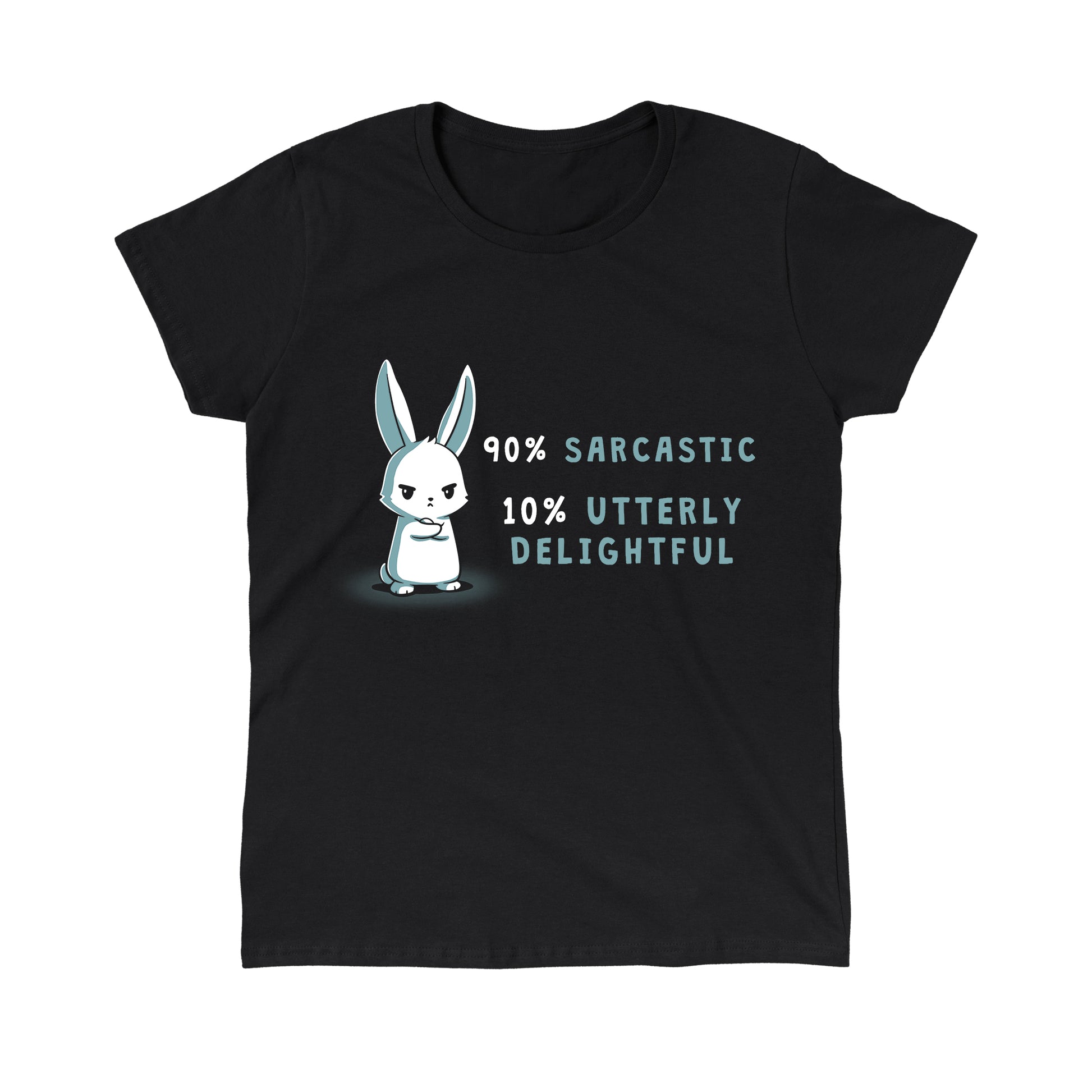 Classic Cotton T-shirt_A cartoon bunny stands with arms crossed on this black apparel. Text reads "90% Sarcastic, 10% Utterly Delightful." Made from super soft cotton, the monsterdigital 90% Sarcastic is the perfect blend of comfort and cheekiness.