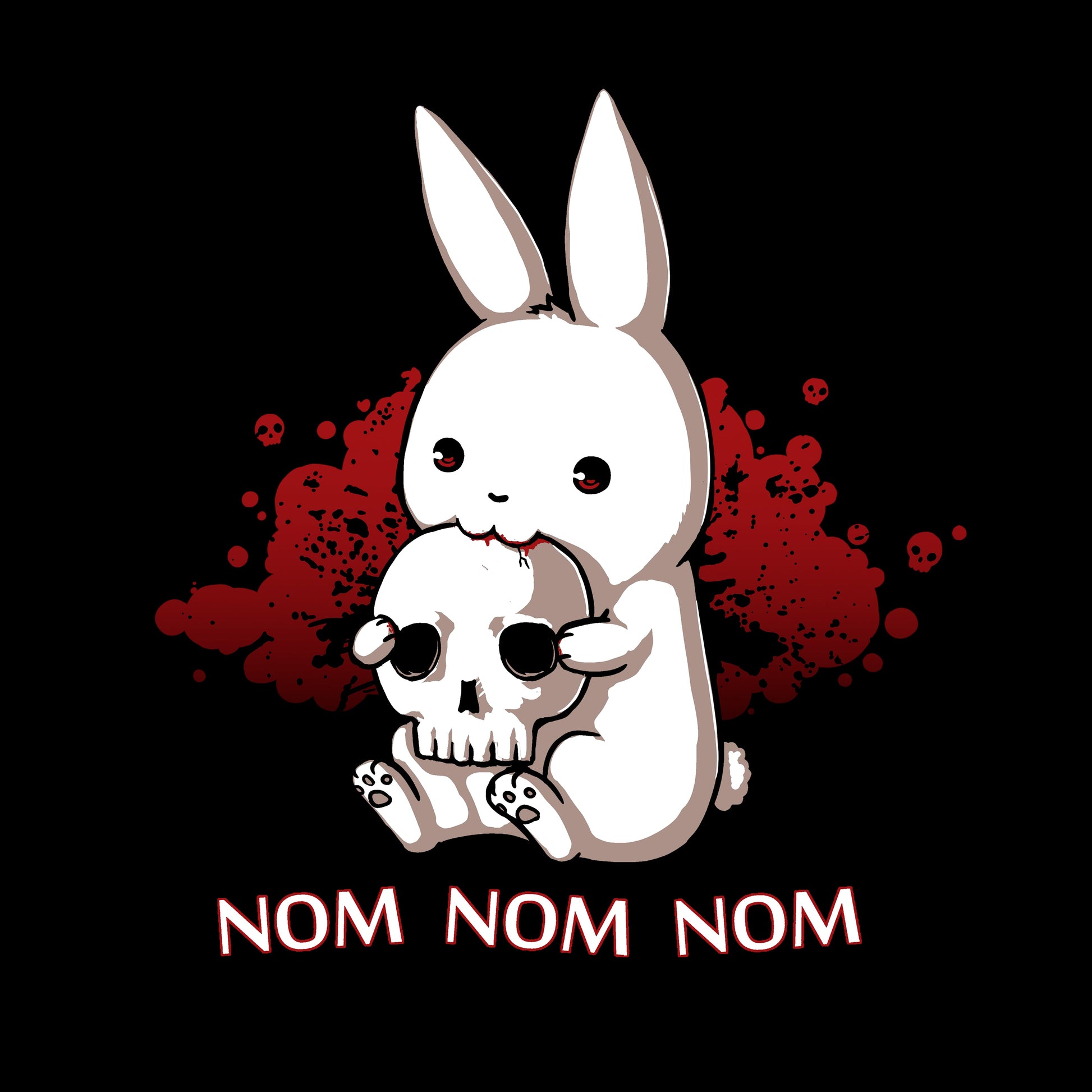 Pullover Hoodie_TeeTurtle Adorable Monstrosity black design featuring an adorable bunny biting into a skull with the words "nom nom nom."