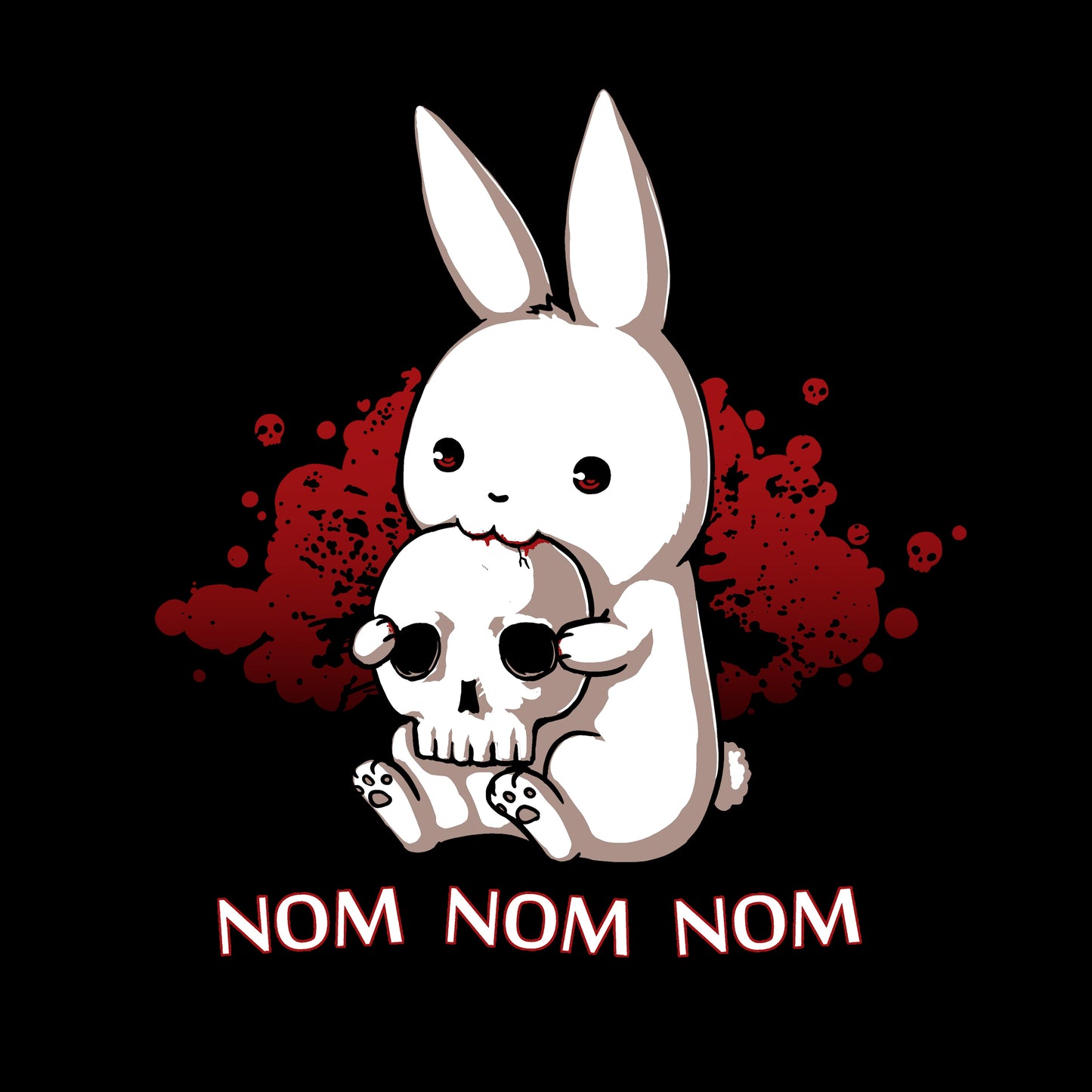 Crew Neck Sweatshirt_TeeTurtle Adorable Monstrosity black design featuring an adorable bunny biting into a skull with the words "nom nom nom."